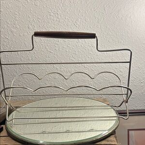 Vintage metal wire rack holder for glasses with Wooden Handle
